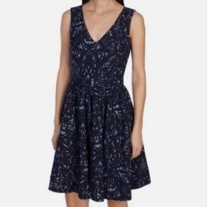 Karen Millen Fit and Flare Sleeveless Dress - Blue Palm Print - Size 10US